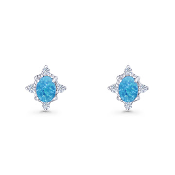 Floral Oval Stud Earring Lab Created Blue Opal  925 Sterling Silver Wholesale